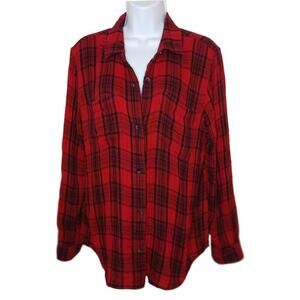 Madewell Women's Sz L Red Plaid Button Front Top Blouse (1876)